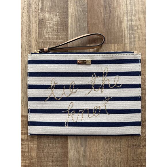 Kate Spade New York Tie The Knot White and Navy Striped Bridal Wristlet Nautical - Picture 1 of 3